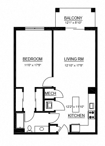 Floor plan for 1 bed, 1 bath, 816 sqft